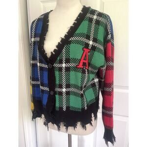 RUNWAY | Vintage Knit Varsity Cardigan Sweater | Button‎ Up Plaid | Women Large